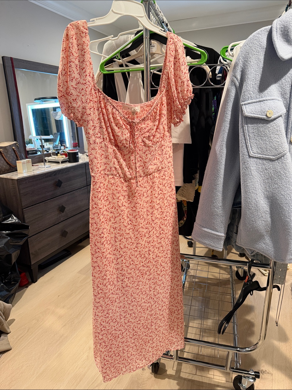 Nordstrom Pink Floral Puff-Sleeve Midi Dress
